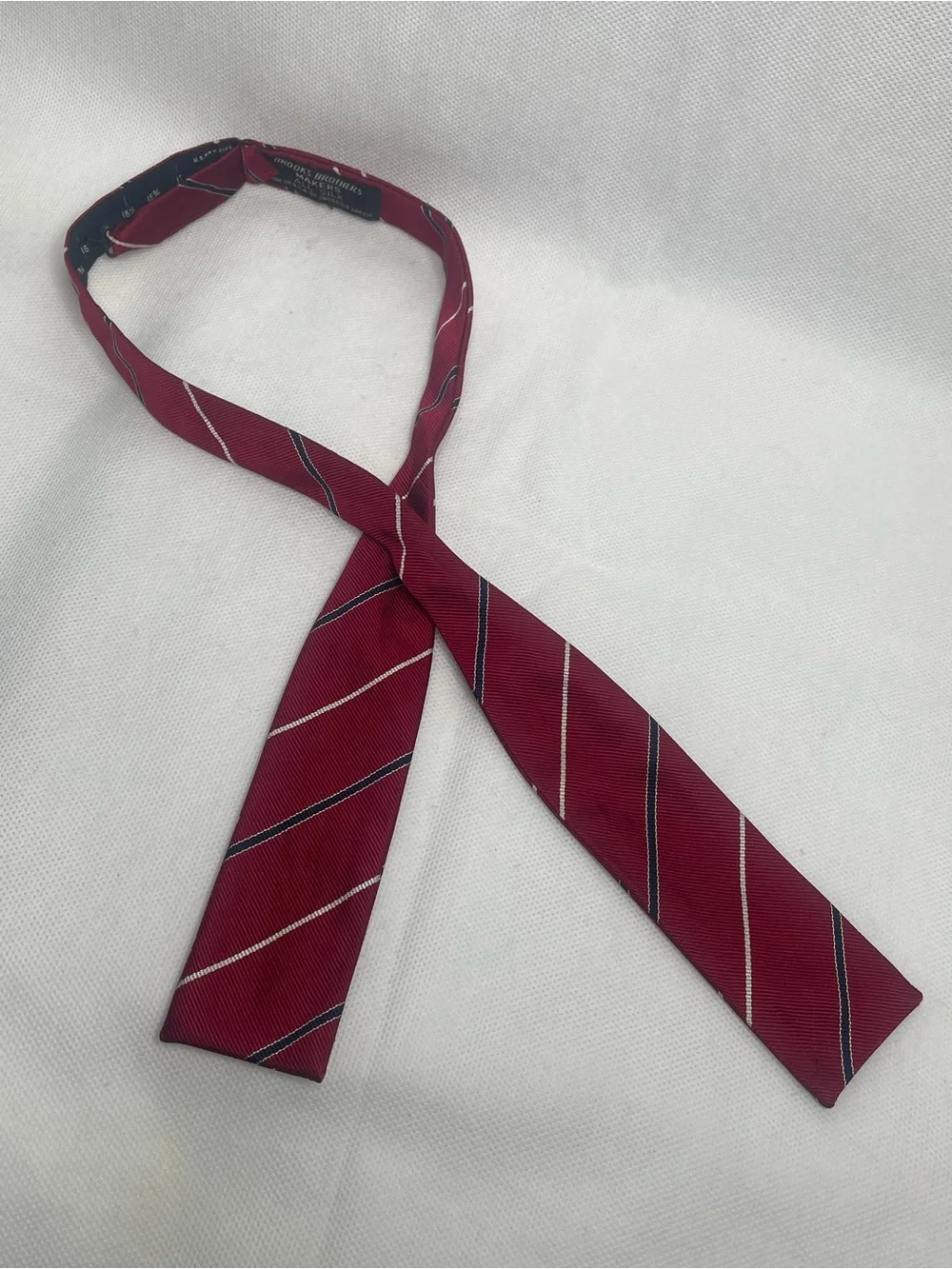 VTG Brooks Brothers Square Silk Bow Tie Repp Stripe Red White Blue USA Preppy
